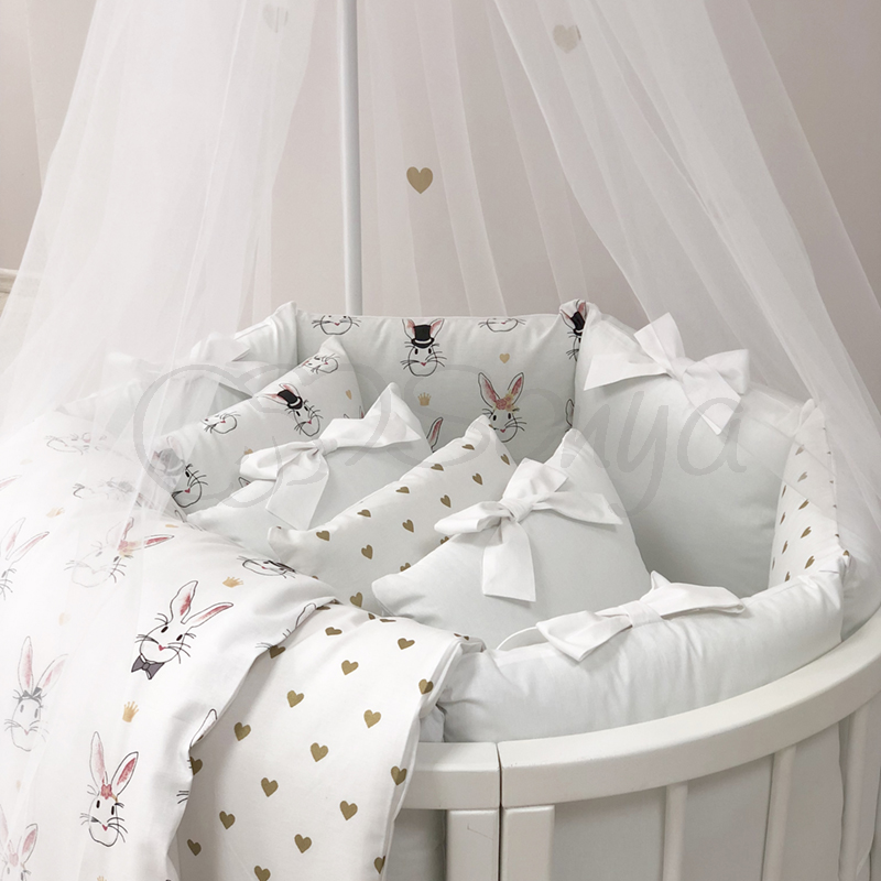 Постільна білизна Комплект дитячої постільної білизни Shine Алиса в кругле ліжечко, 6 елементів, білий, Маленькая Соня