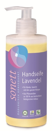 Мыло, гели Органическое жидкое лавандовое мыло для мытья рук, тела, волос, 300мл, Sonett