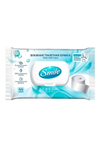 Вологі серветки для інтимної гігієни, демакіяжу та ін. Вологий туалетний папір для дорослих Fresh Aroma, 44 шт, Smile