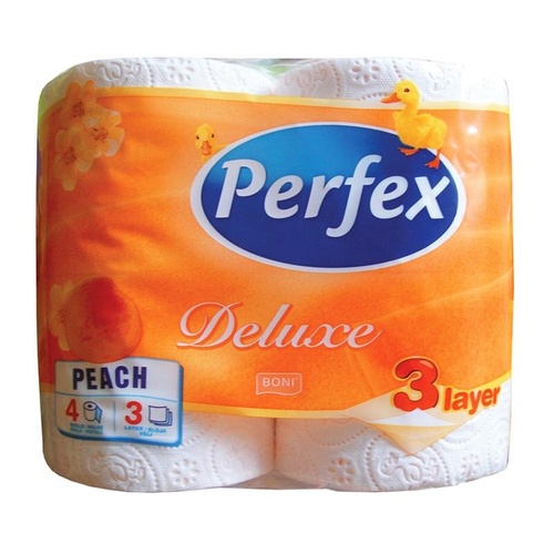 Туалетная бумага трёхслойная Deluxe Персик, белая, 4 рулона 5101, Perfex
