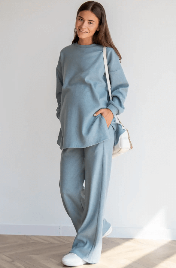 Штаны Трикотажный костюм: джемпер и штаны палаццо для беременных, 4420153-4, бирюзовый, To be