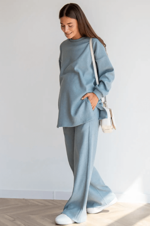 Штани Трикотажний костюм: джемпер та штани палаццо для вагітних, 4420153-4, бірюзовий, To be