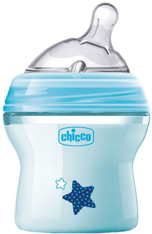 Бутылочки Бутылочка для кормления пластиковая Natural Feeling c силиконовой соской 0+ нормальный поток 150 мл, голубая, Chicco