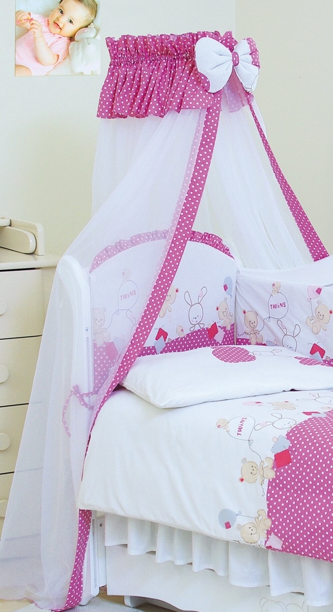 Аксесуари Балдахин для детской кроватки Сomfort Горошки, C-119, розовый, ТМ Твинс