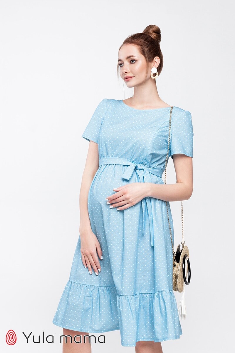 Платье для беременных и кормящих ANDREA, голубой с мелким горошком, Юла мама