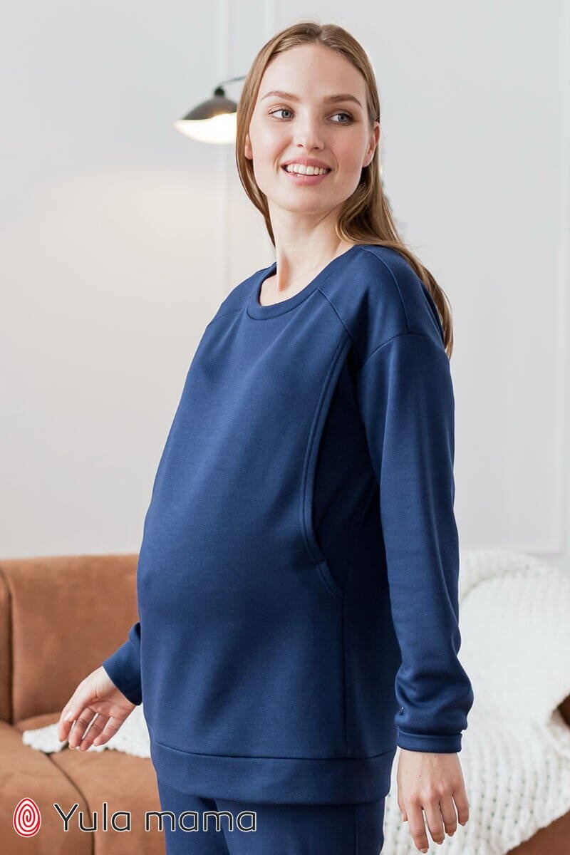 Піжами, домашні костюми Піжама для вагітних і годуючих мам Wendy, темно-синій, Юла Мама