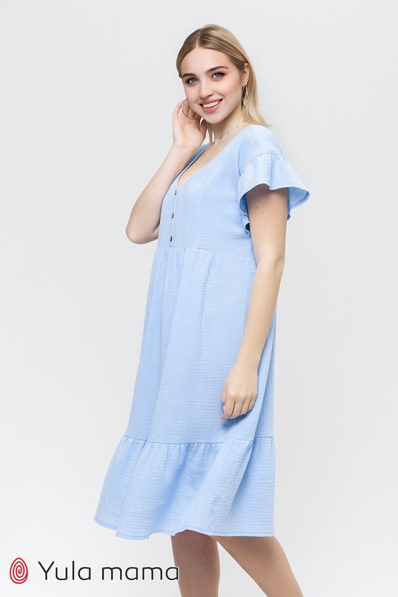 Платье для беременных и кормящих мам муслиновое FELICITY, голубой, Юла мама, Голубой, S