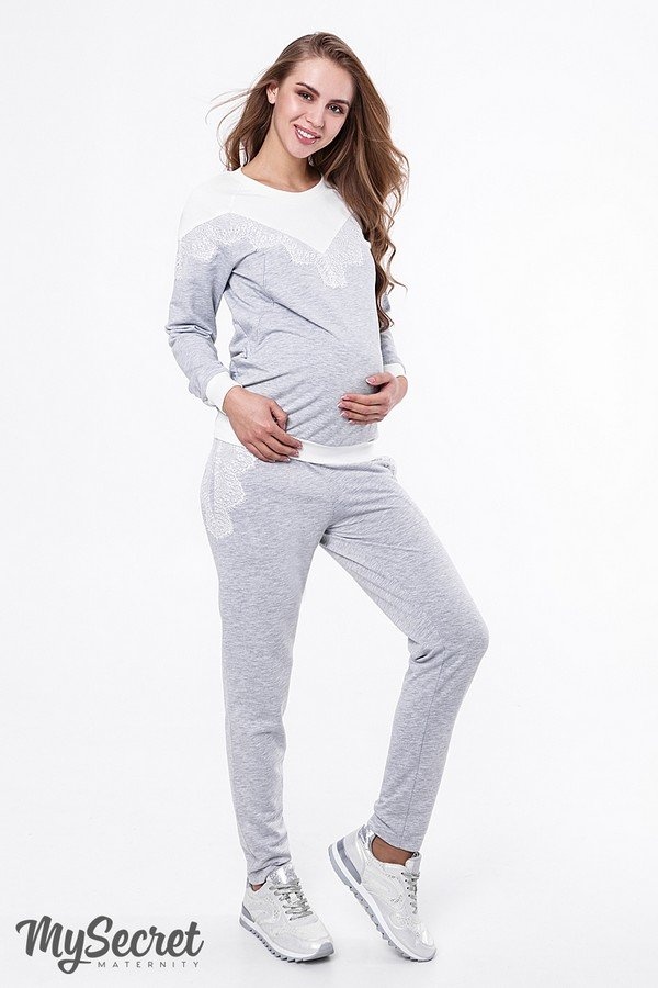 Спортивные костюмы Костюм для беременных и кормящих IRHEN, серый меланж с молочными вставками, Юла мама