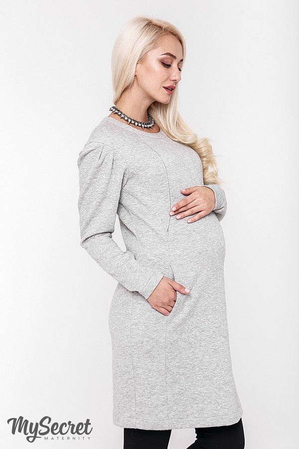 Платье для беременных и кормящих мам BROOK, светло-серый меланж, Юла мама
