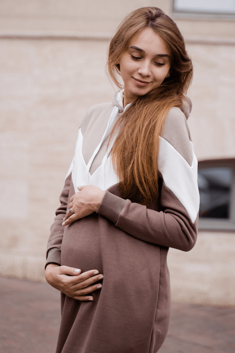 Платье-худи для беременных и кормящих мам, коричневые, Тo Be, Коричневый, 42