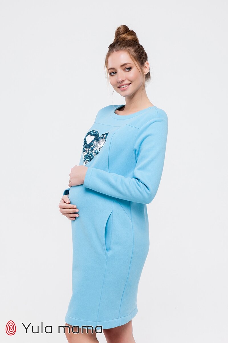 Тепле плаття для вагітних і годуючих мам з аплікацією MILANO, Юла мама, Блакитний, S