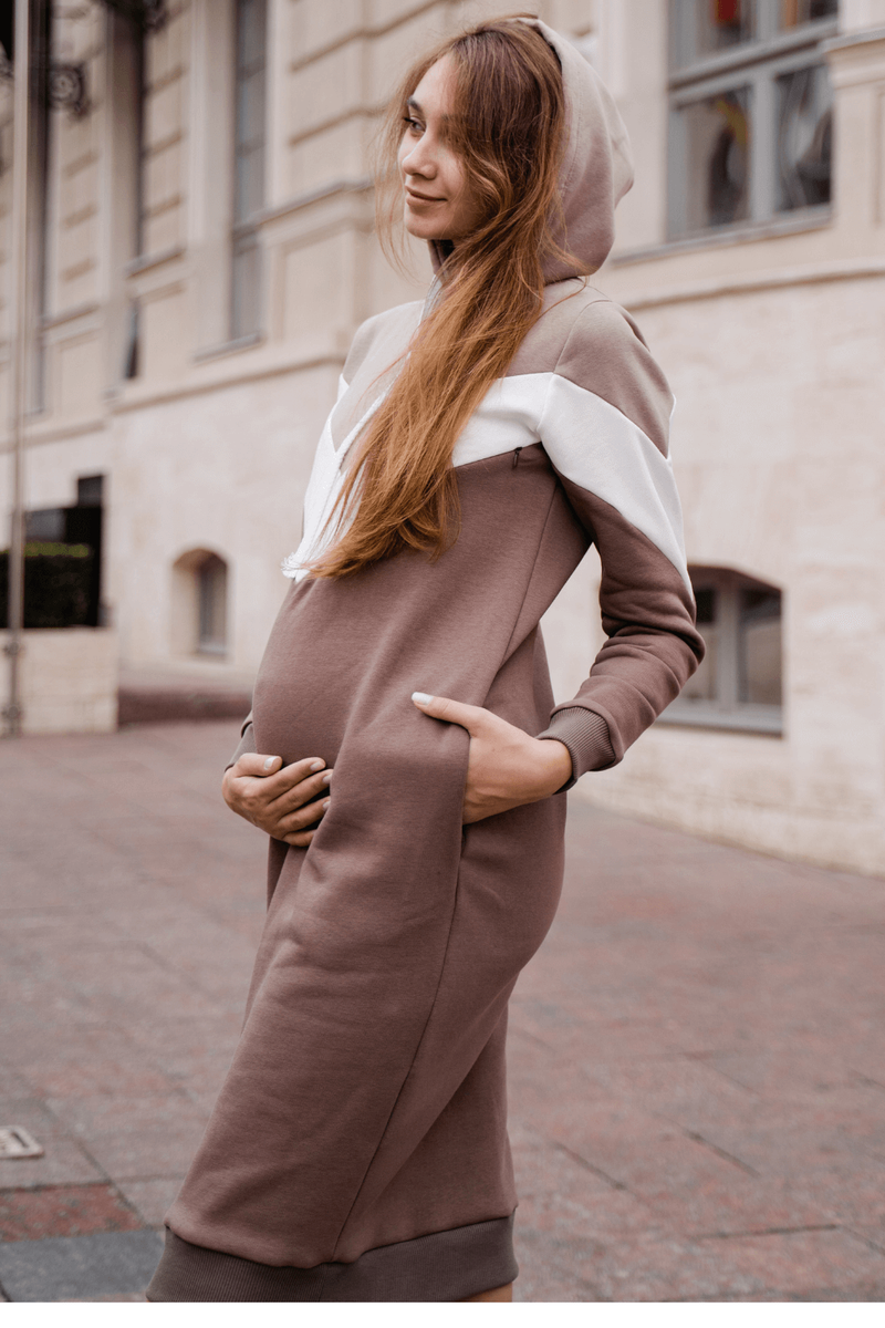 Платье-худи для беременных и кормящих мам, коричневые, Тo Be, Коричневый, 42