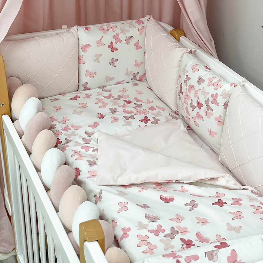 Постільна білизна Комплект постільної білизни в ліжечко Happy night Метелики, 6 елементів, рожевий, Маленька Соня