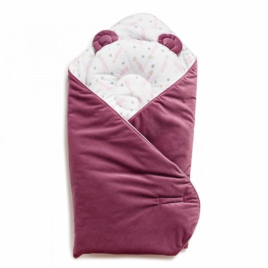 Конверт-плед для новонароджених + подушка Bear 9064-TB-23, purpur, Twins, Малиновый