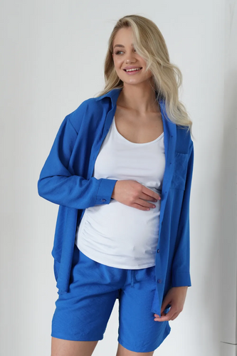 Брюки для беременных и кормящих мам Льняный костюм для беременных, синий, To be