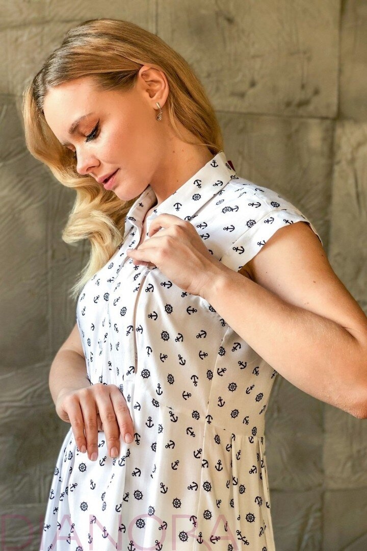 Блузи, сорочки Сорочка для вагітних та годуючих мам з морським принтом, біла, ТМ Dianora