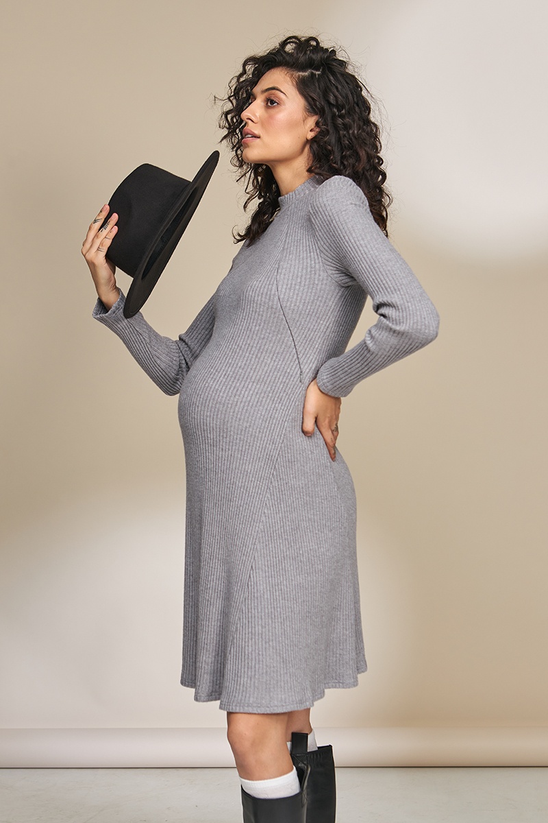 Тепла сукня для вагітних и годуючих мам ELMA, сірий меланж, Юла мама, Сірий, S