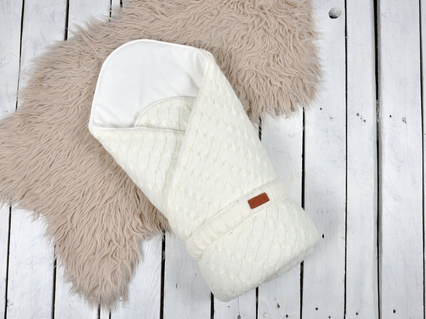 Конверт-одеяло для новорожденных вязаный Косы, светло-молочный, MagBaby