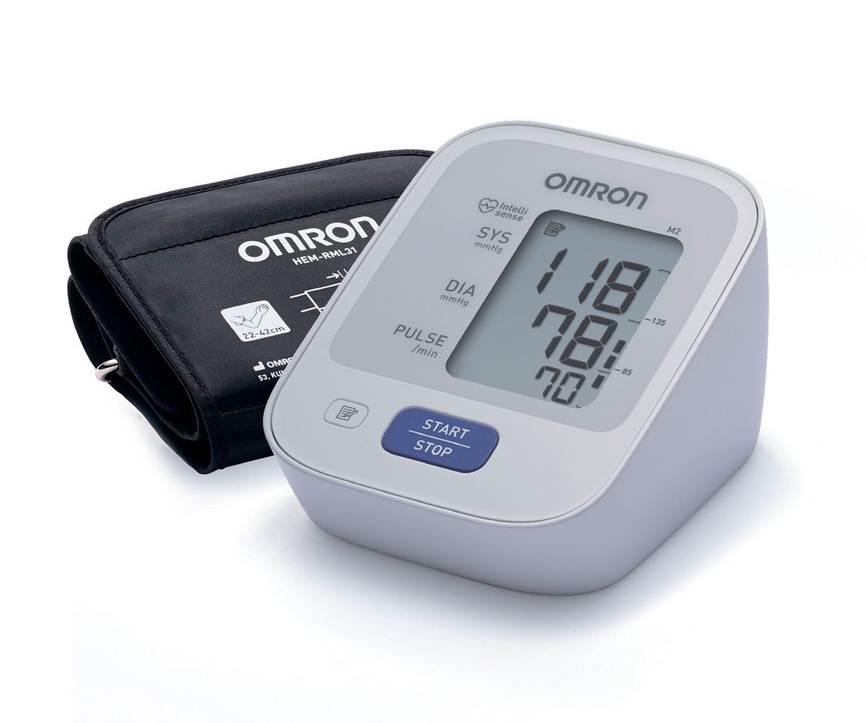 Тонометры, термометры Измеритель артериального давления и частоты пульса автоматический OMRON M2 Basic с сетевым адаптером и удлиненной манжетой 22-42 см, Omron