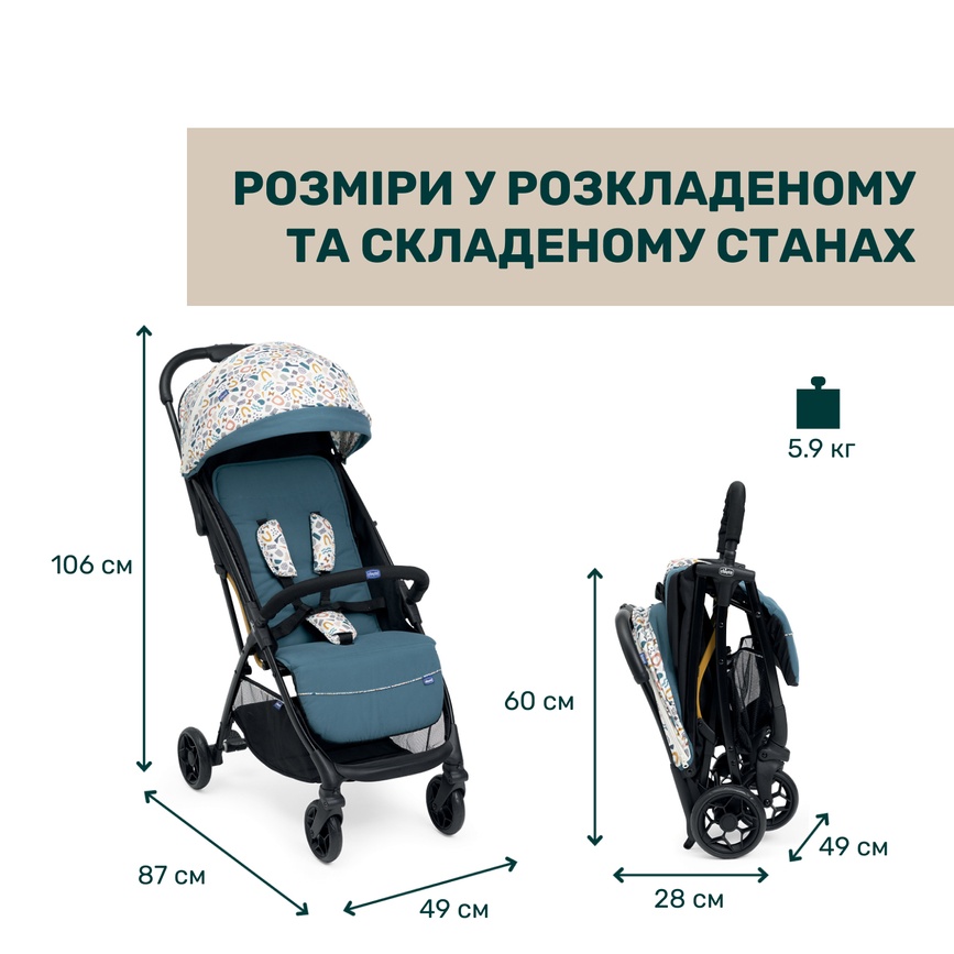 Прогулянкова коляска Chicco Glee, синій, Синій