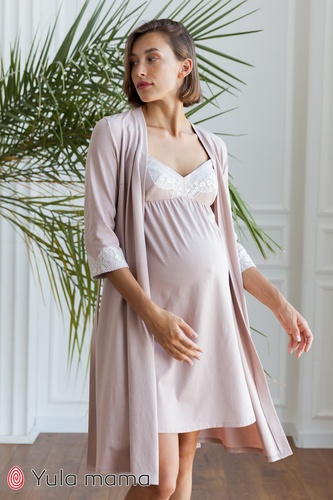 Ночнушки для кормления Комплект халат и ночная сорочка для беременных и кормящих MAYA, капучино, Юла Мама