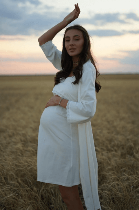 Халаты Комплект халат и ночнушка для беременных и кормящих мам 4333041, молочный, To be