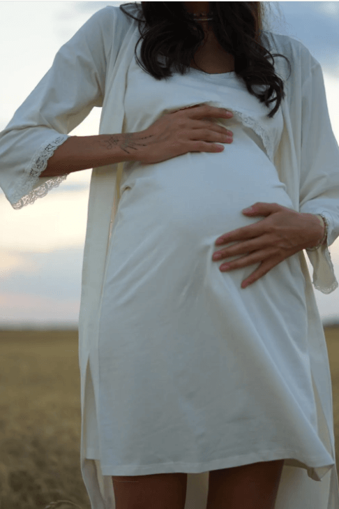 Халаты Комплект халат и ночнушка для беременных и кормящих мам 4333041, молочный, To be