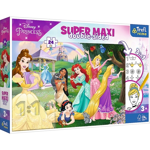 Пазлы, мозаика Пазлы + раскраска - (24 элм.SUPER МАХИ) - "Счастливые принцессы" , Дисней: Принцессы ,Trefl
