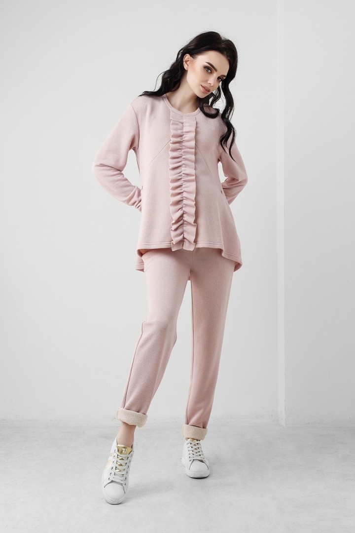 Спортивные костюмы Спортивний костюм для беременности и кормления с воланом, розовая пудра, ТМ Dianora