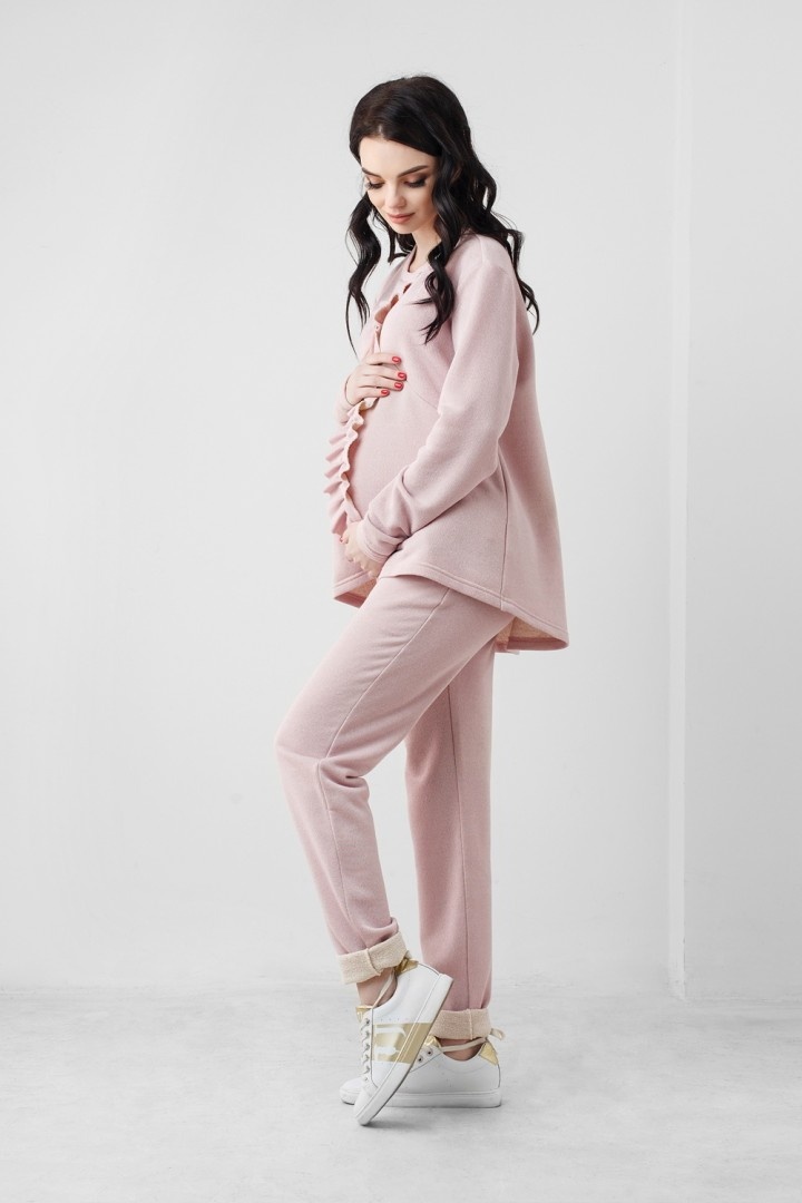 Спортивные костюмы Спортивний костюм для беременности и кормления с воланом, розовая пудра, ТМ Dianora