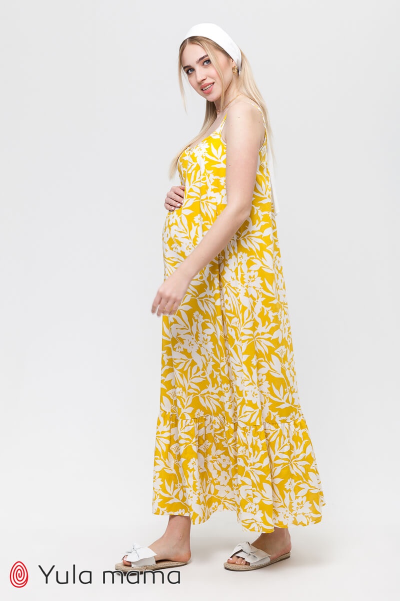 Сарафаны для беременных и кормящих Сарафан для беременных и кормящих SHEYLA, крупные молочные цветы на желтом фоне, Юла мама