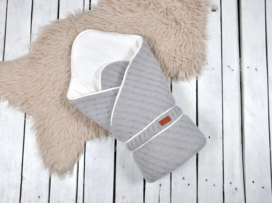 Конверт-одеяло для новорожденных вязаный Косы, серый, MagBaby