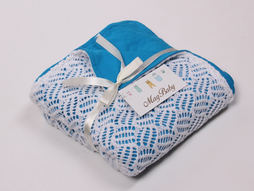Одеяла и пледы Ажурный вязанный плед на трикотаже, голубой, лето, MagBaby