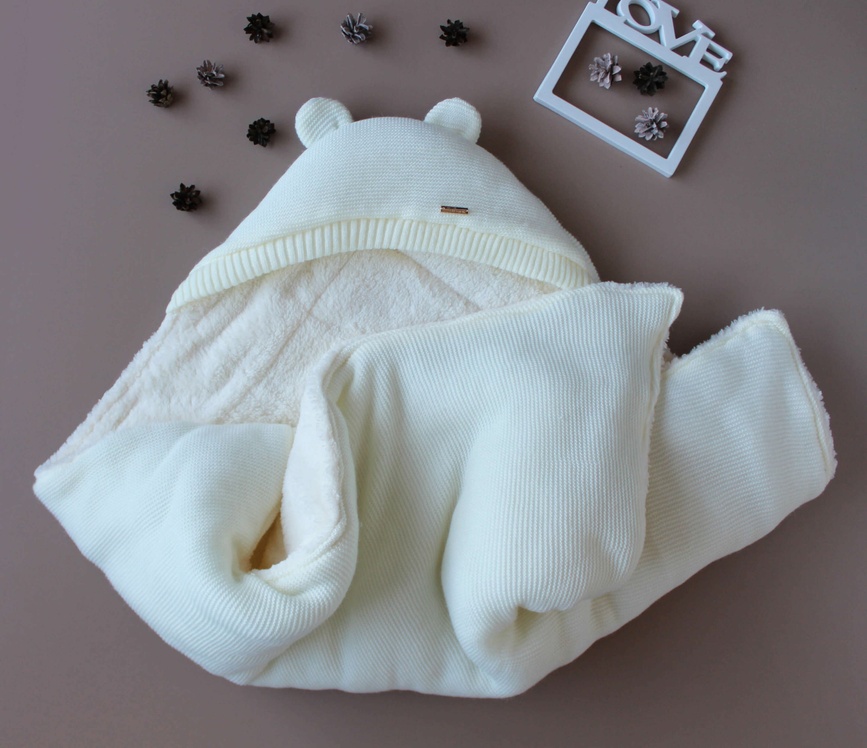 Конверт-ковдра для новонароджених Ведмедик на махрі, зимовий, молочний, Kid's Fantasy, Молочний