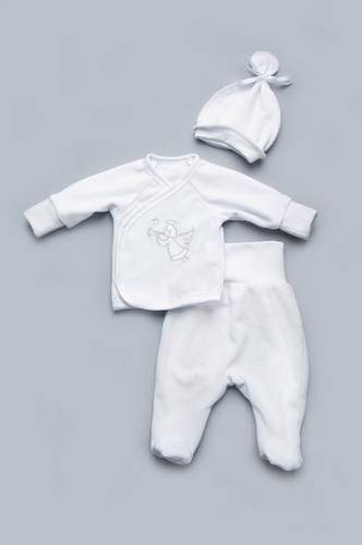 Крестильный комплект для новорожденного кофточка, ползунки и шапочка, белый, Модный карапуз, Белый, 56