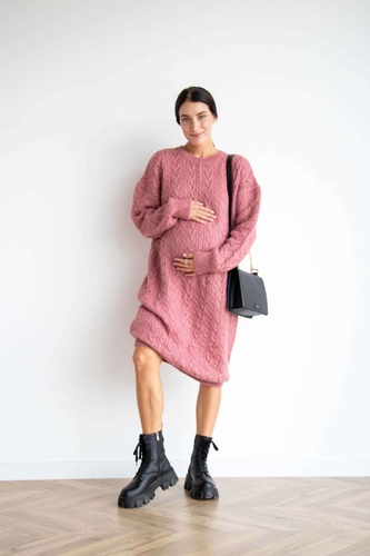Вязаное платье oversize для будущих мам onesize 1488 , розовый, To Be, Розовый, 44