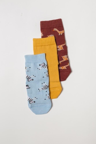 Носочки Носочки детские Зоо, набор 3 шт, голубой, горчичный, коричневый, Мамин Дом