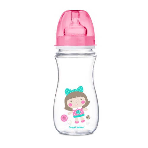 Пляшечки Пляшка з широким отвором антиколікова Easystart Кольорові звірятка, рожева, 300 мл, Canpol babies