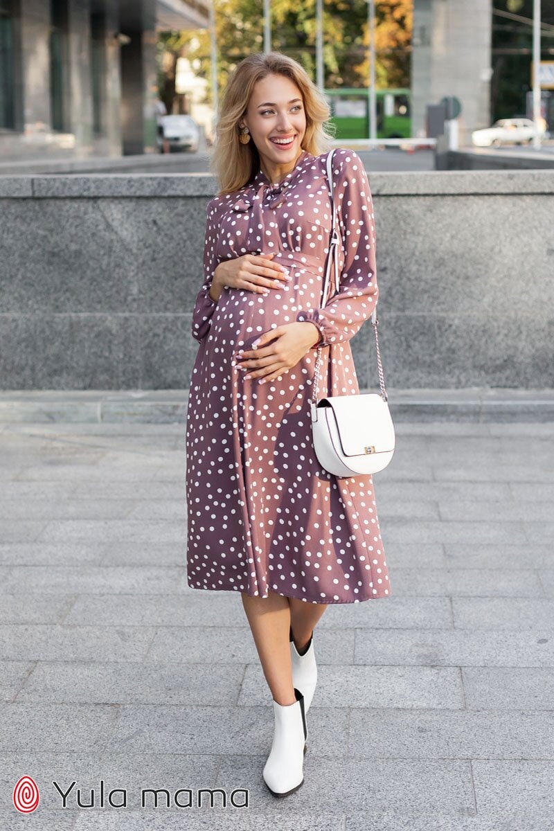 Платье для беременных и кормящих мам Katolina, розовато-коричневый в горошек, Юла мама, Мокко, S