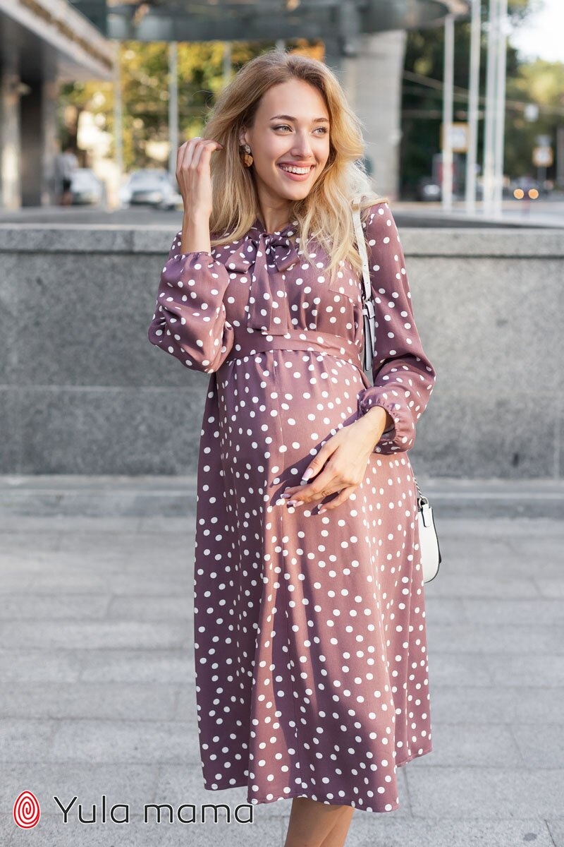 Платье для беременных и кормящих мам Katolina, розовато-коричневый в горошек, Юла мама, Мокко, S