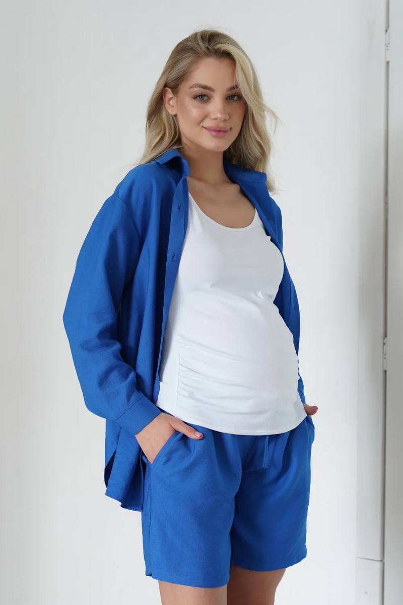 Брюки для вагітних та годуючих мам Лляний костюм для вагітних, синій, To be