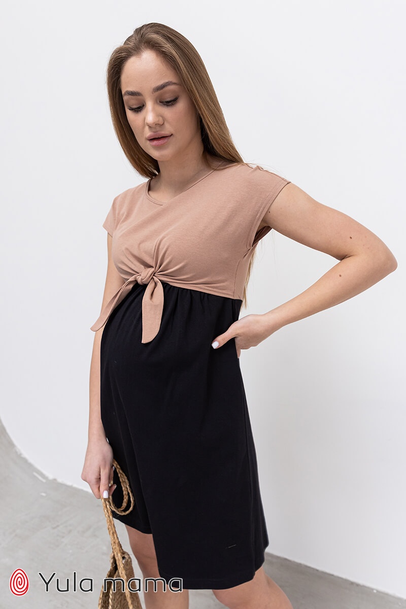 Платье для беременных и кормящих мам CARTER, бежевый с черным, Юла мама, Бежевый, M