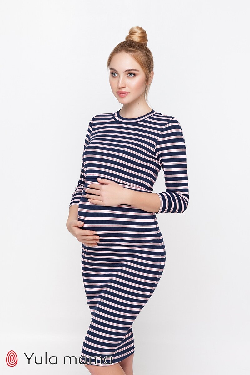 Платье миди для беременных и кормящих мам MEDEYA из трикотажа-резинка в полоску, Юла мама