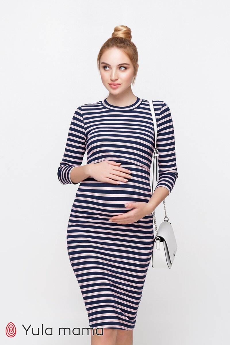 Платье миди для беременных и кормящих мам MEDEYA из трикотажа-резинка в полоску, Юла мама