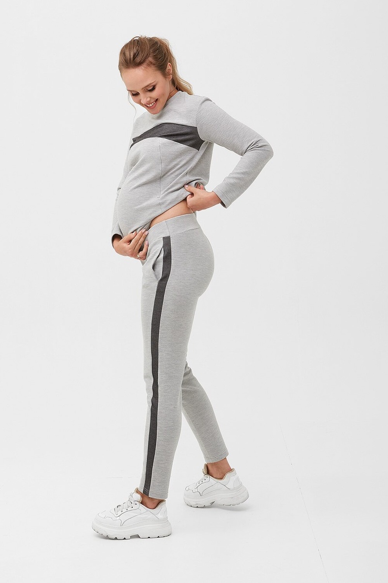 Штаны Спортивные штаны для беременных и кормящих мам, серые с темными лампасами, ТМ Dianora