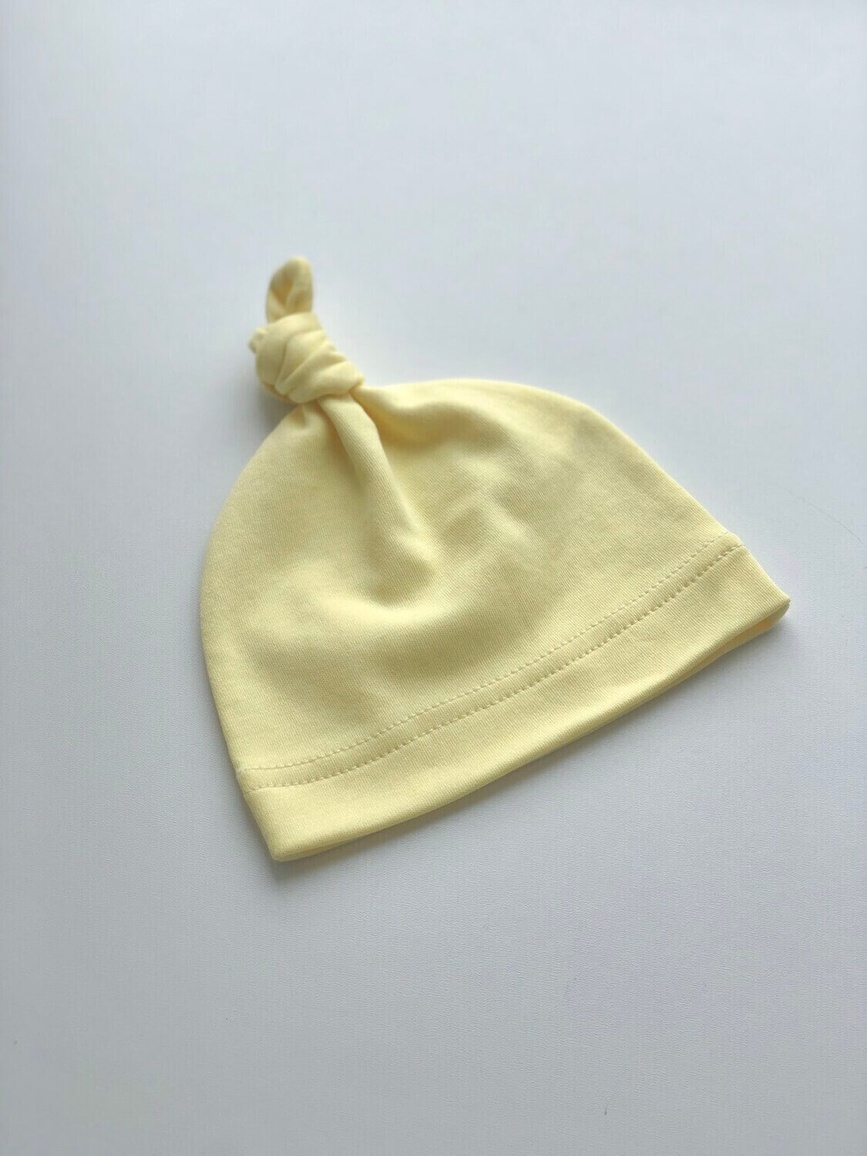 Чепчики, шапочки для новонародженних Шапочка вузлик інтерлок, лимон, інтерлок на байці, Little Angel