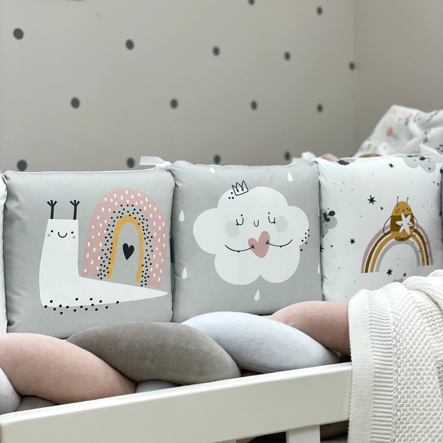 Постелька Комплект постельного белья в кроватку Art Design Улитка + бортик коса, 6 элементов, Маленькая Соня