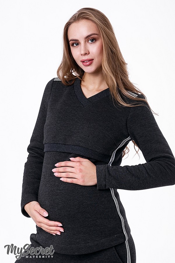 Спортивные костюмы Теплый трендовый костюмчик для беременных и кормящих LEE, антрацитовый, Юла мама