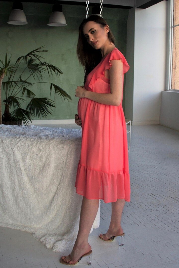Платье миди для беременных коралловое, ТМ Dianora, Коралловый, S