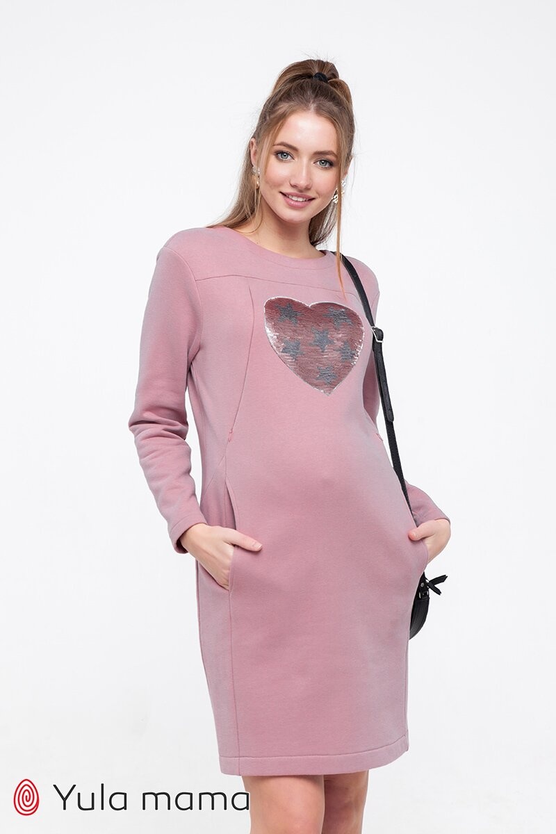 Теплое платье для беременных и кормящих с аппликацией MILANO, Юла мама, Сиреневый, S